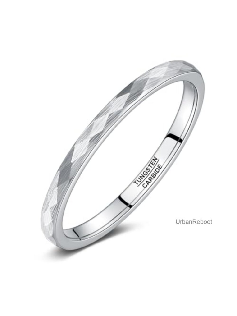 Tungsten Wedding Band Ring 2mm Domed Hammered Finish Comfort Fit Unisex
